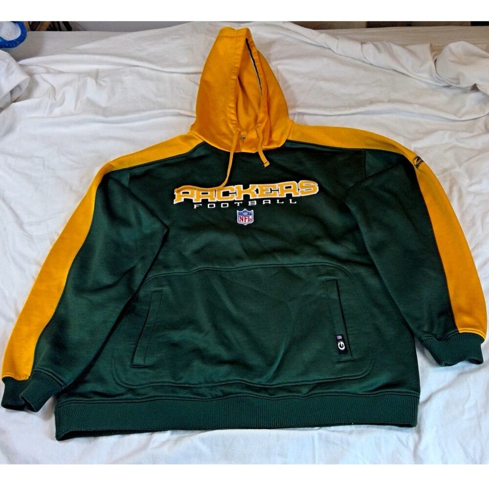 VTG Reebok Green Bay Packers Heavyweight Pullover Hoodie Green/Yellow Large NFL